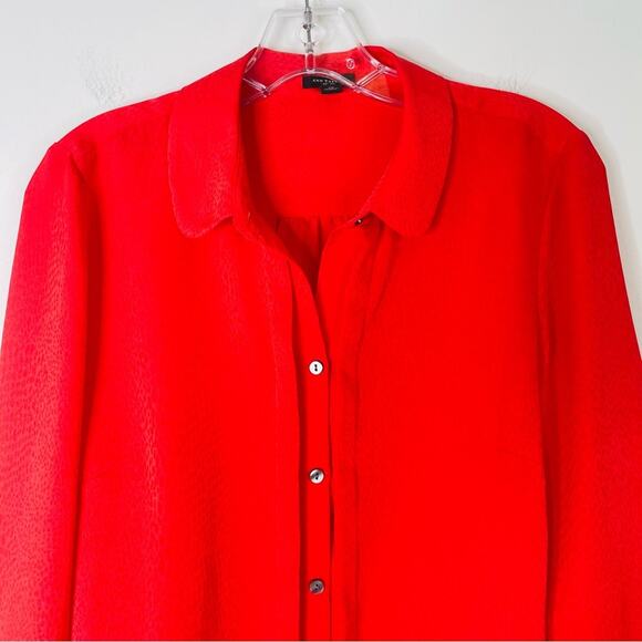 Ann Taylor red coral snake print button front office preppy top 10 - Picture 2 of 7